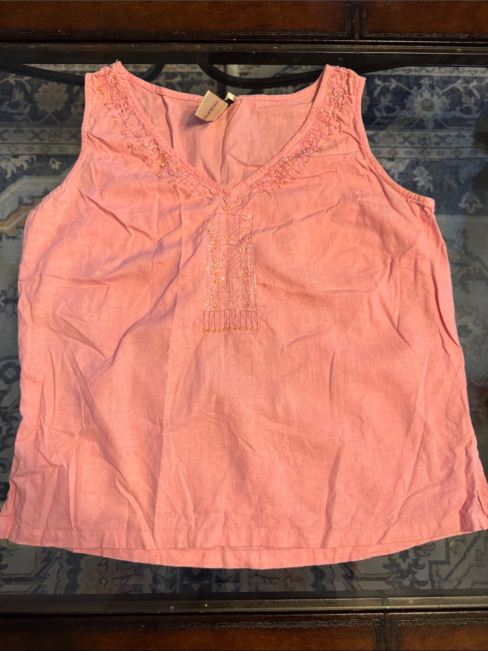 Ice Pink Embroidered V-Neck Tank